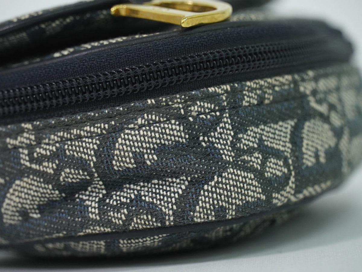 Christian Dior Saddle Zip Diorissimo Canvas, Navy, Canvas, Clutch