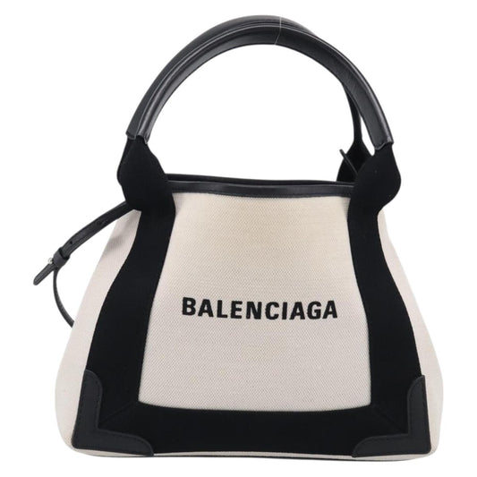 Balenciaga Navy Cabas Canvas with Leather, White, Canvas, Tote Bag