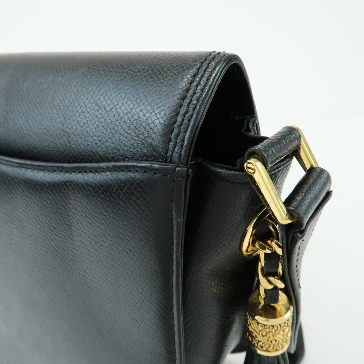 Valentino Garavani VLogo Flap Leather, Black, Leather, Shoulder Bag