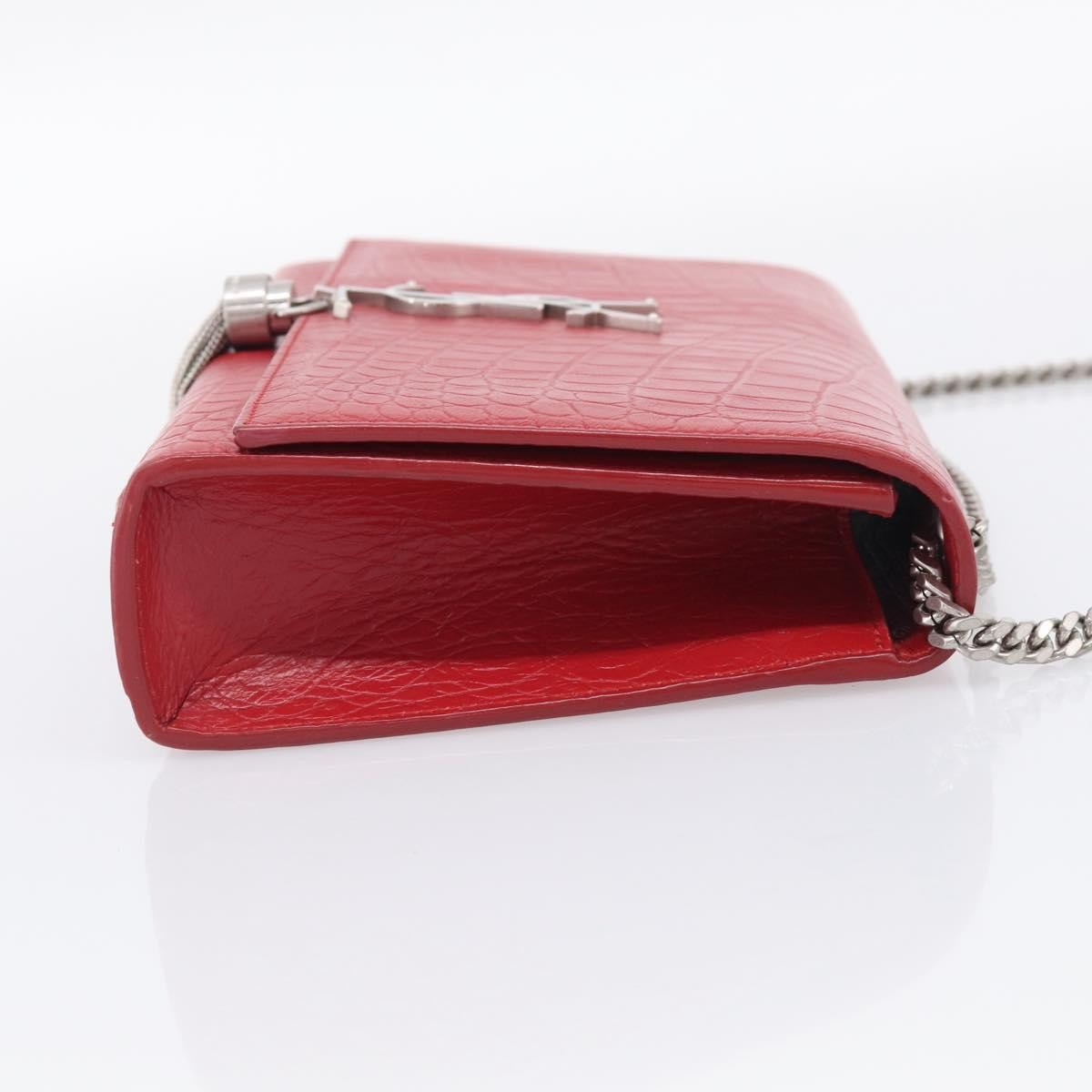 Saint Laurent Classic Monogram Crocodile Embossed Leather, Red, Leather, Crossbody Bag
