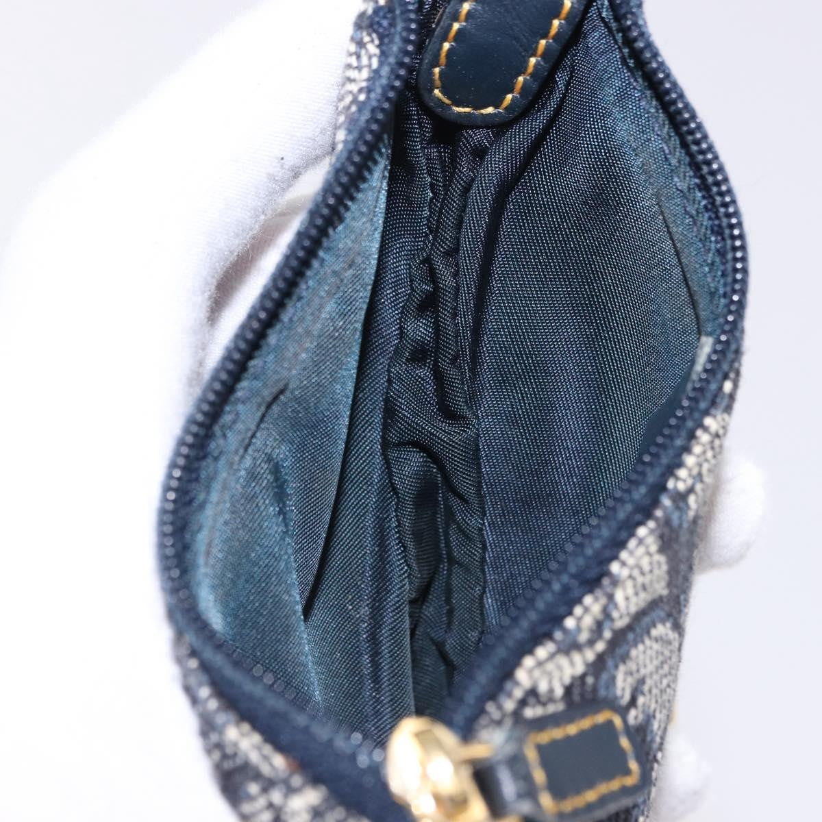 Christian Dior Vintage Saddle Zip Coin Purse Diorissimo Canvas, Navy, Canvas, Clutch