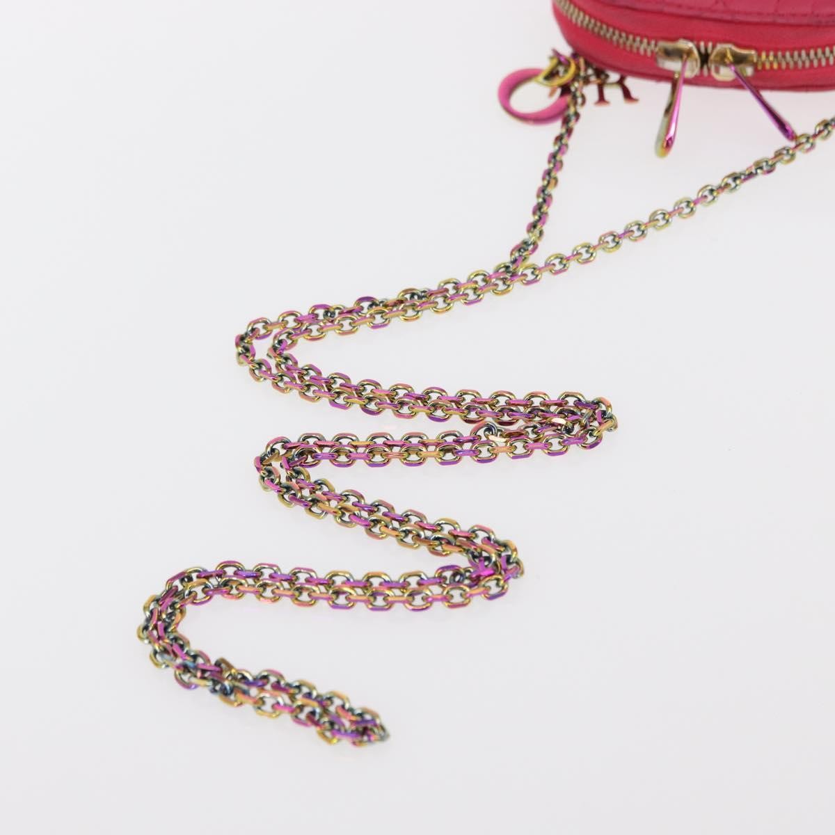 Christian Dior Lady Dior Phone Holder on Chain Cannage Quilt Lambskin, Pink, Leather, Clutch