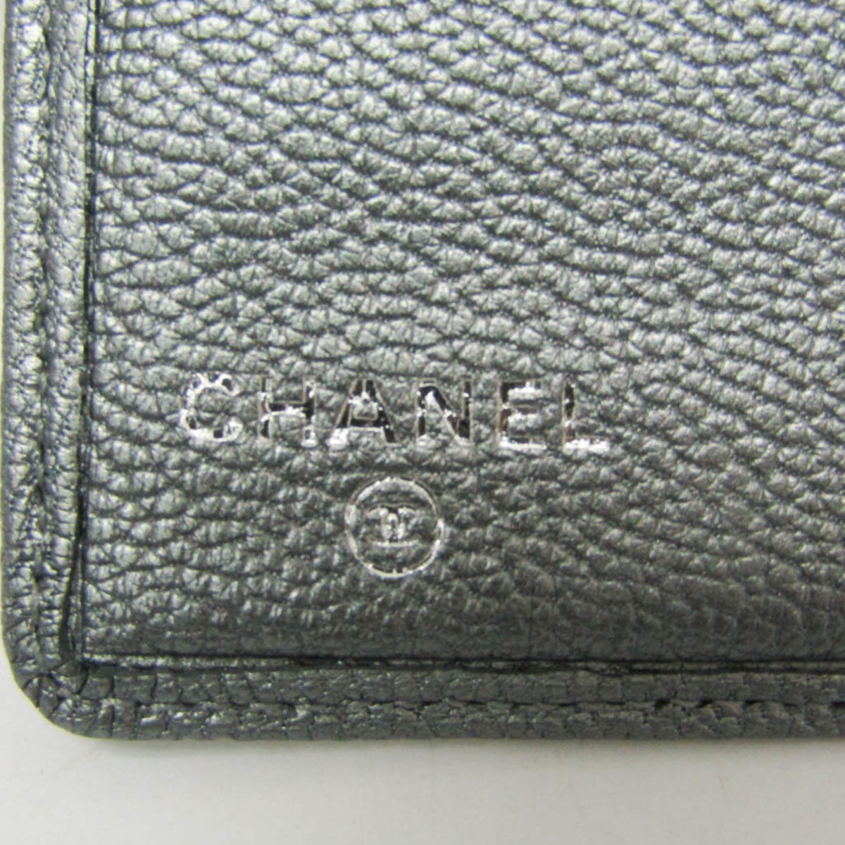 Chanel CC Button Bi-Fold Card Case Leather, Silver, Leather, Card Holder