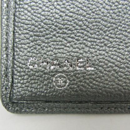 Chanel CC Button Bi-Fold Card Case Leather, Silver, Leather, Card Holder