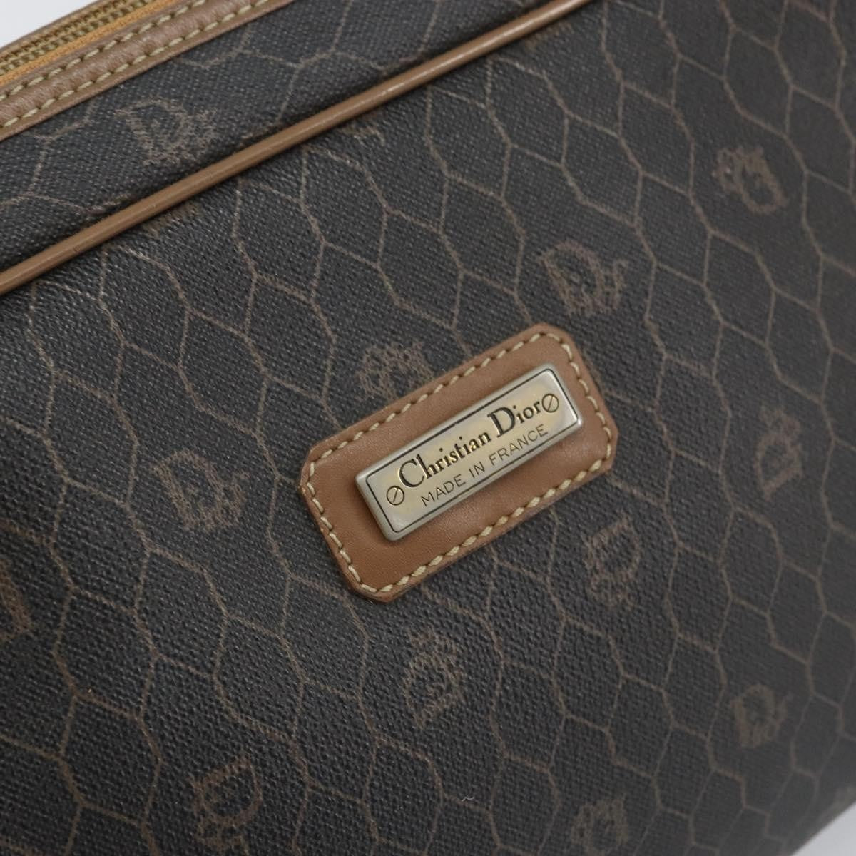 Christian Dior Vintage Honeycomb Zip Canvas and Leather, Black, Canvas, Clutch