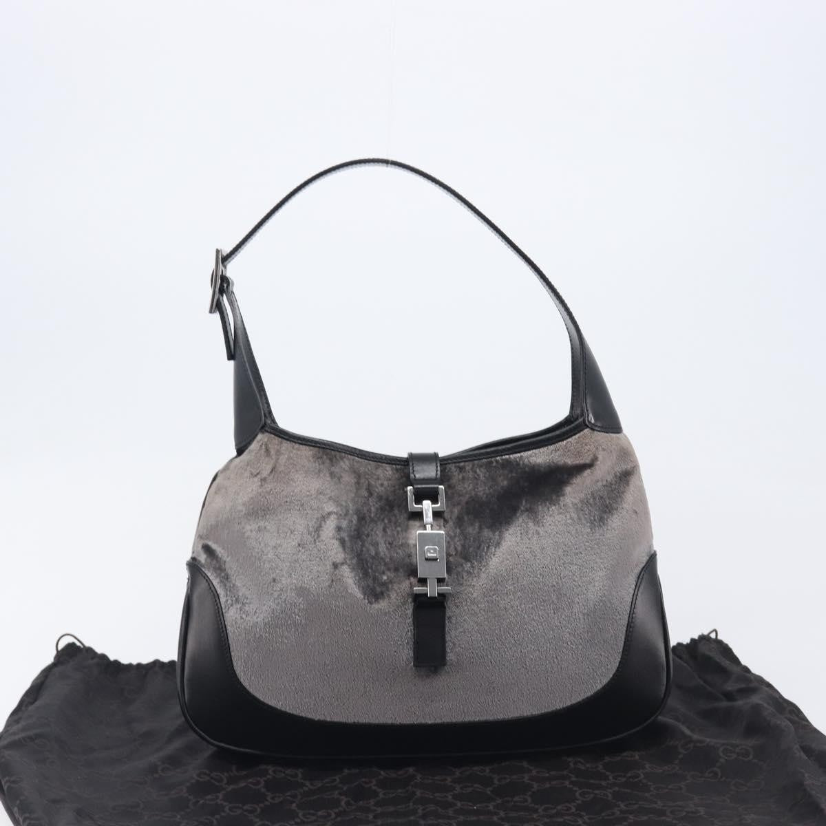Gucci Vintage Jackie Shoulder Velvet and Leather, Black, Velvet, Handbag