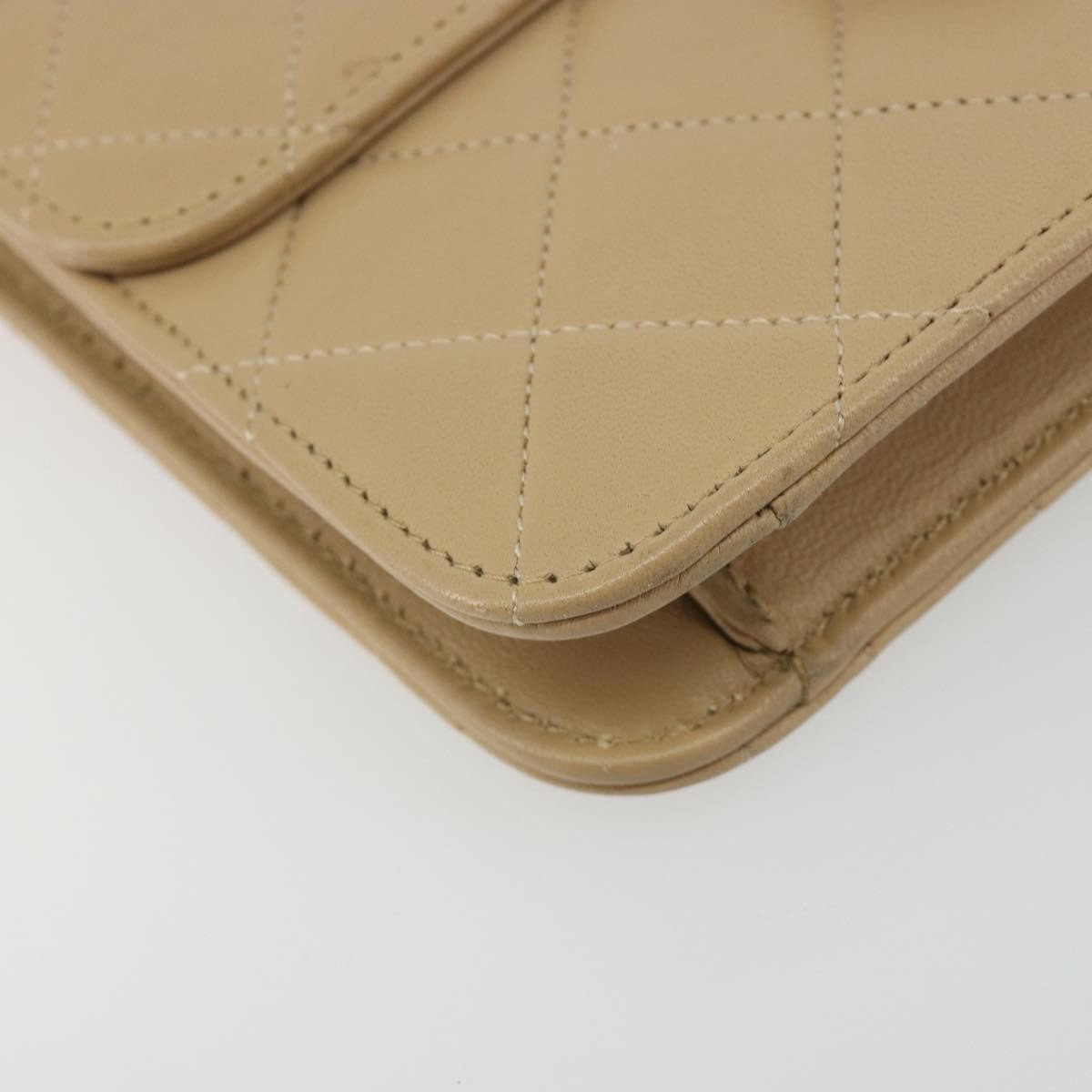 Chanel Vintage Clutch with Chain Quilted Leather, Beige, Leather, Clutch