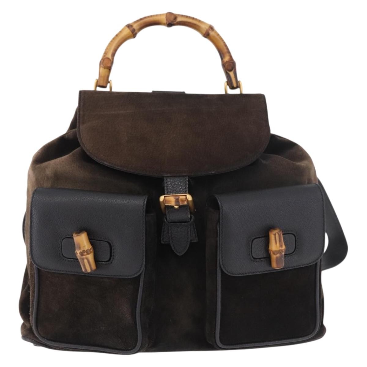 Gucci Vintage Bamboo Suede, Brown, Suede, Backpack