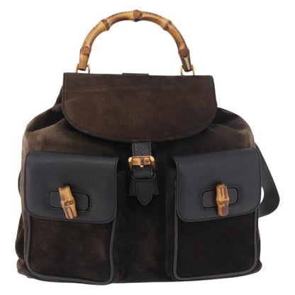 Gucci Vintage Bamboo Suede, Brown, Suede, Backpack