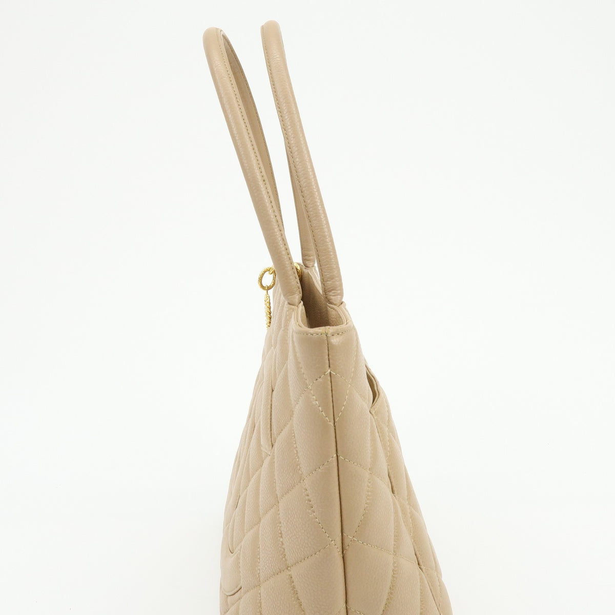 Chanel Medallion Quilted Lambskin, Beige, Leather, Tote Bag