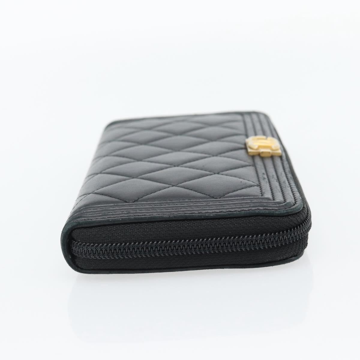 Chanel Boy Zip Around Organizer Quilted Lambskin, Black, Leather, Wallet