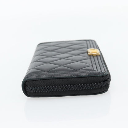 Chanel Boy Zip Around Organizer Quilted Lambskin, Black, Leather, Wallet