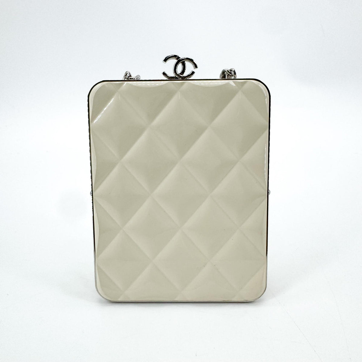 Chanel CC Frame Clutch with Chain Quilted Lambskin and Plexiglass, Beige, Leather, Clutch