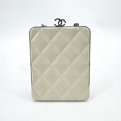 Chanel CC Frame Clutch with Chain Quilted Lambskin and Plexiglass, Beige, Leather, Clutch