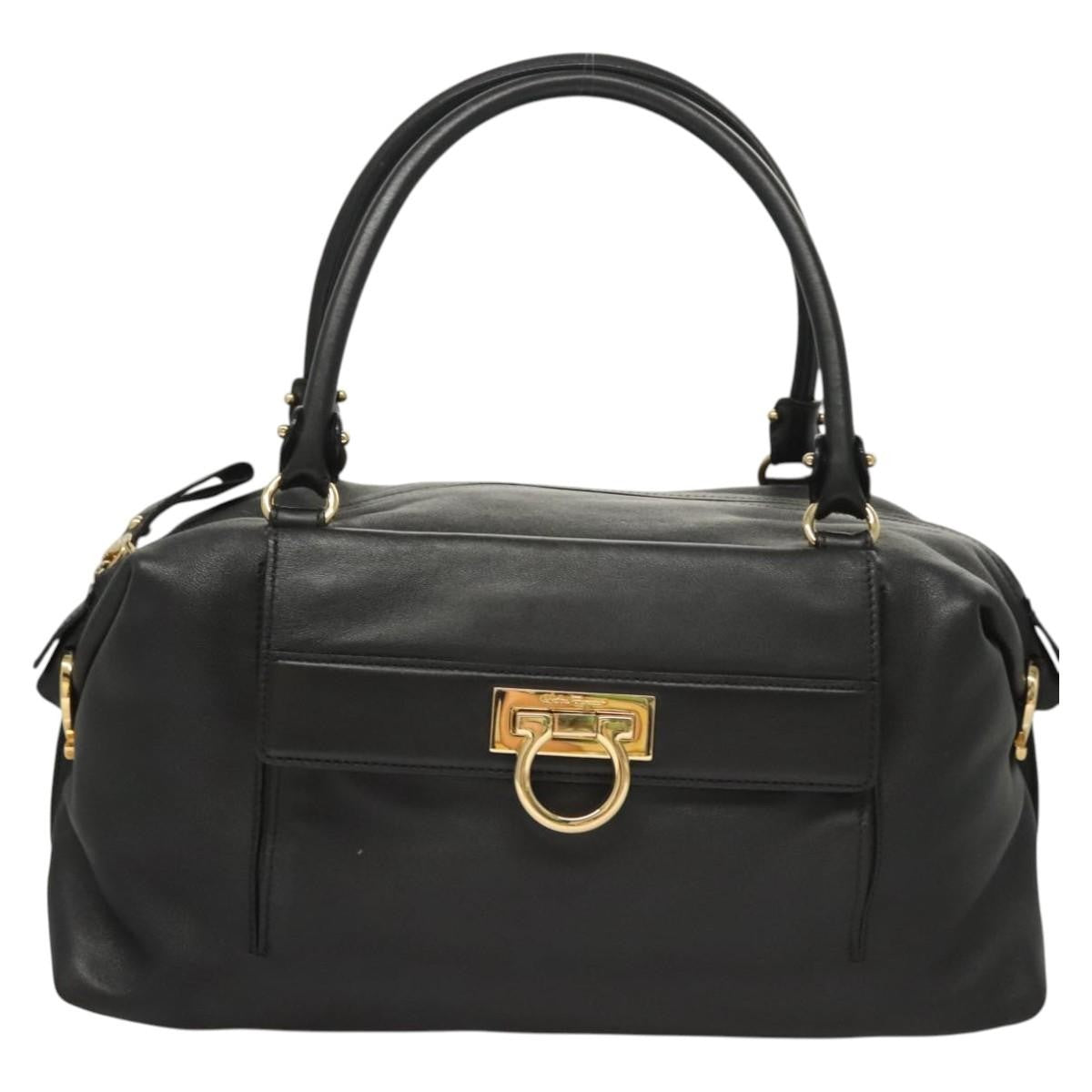 Salvatore Ferragamo Gancini Leather, Black, Leather, Handbag
