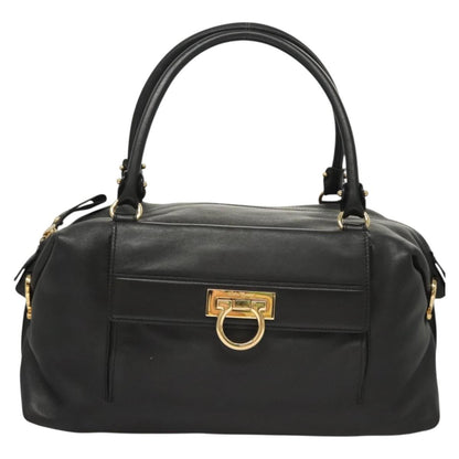 Salvatore Ferragamo Gancini Leather, Black, Leather, Handbag