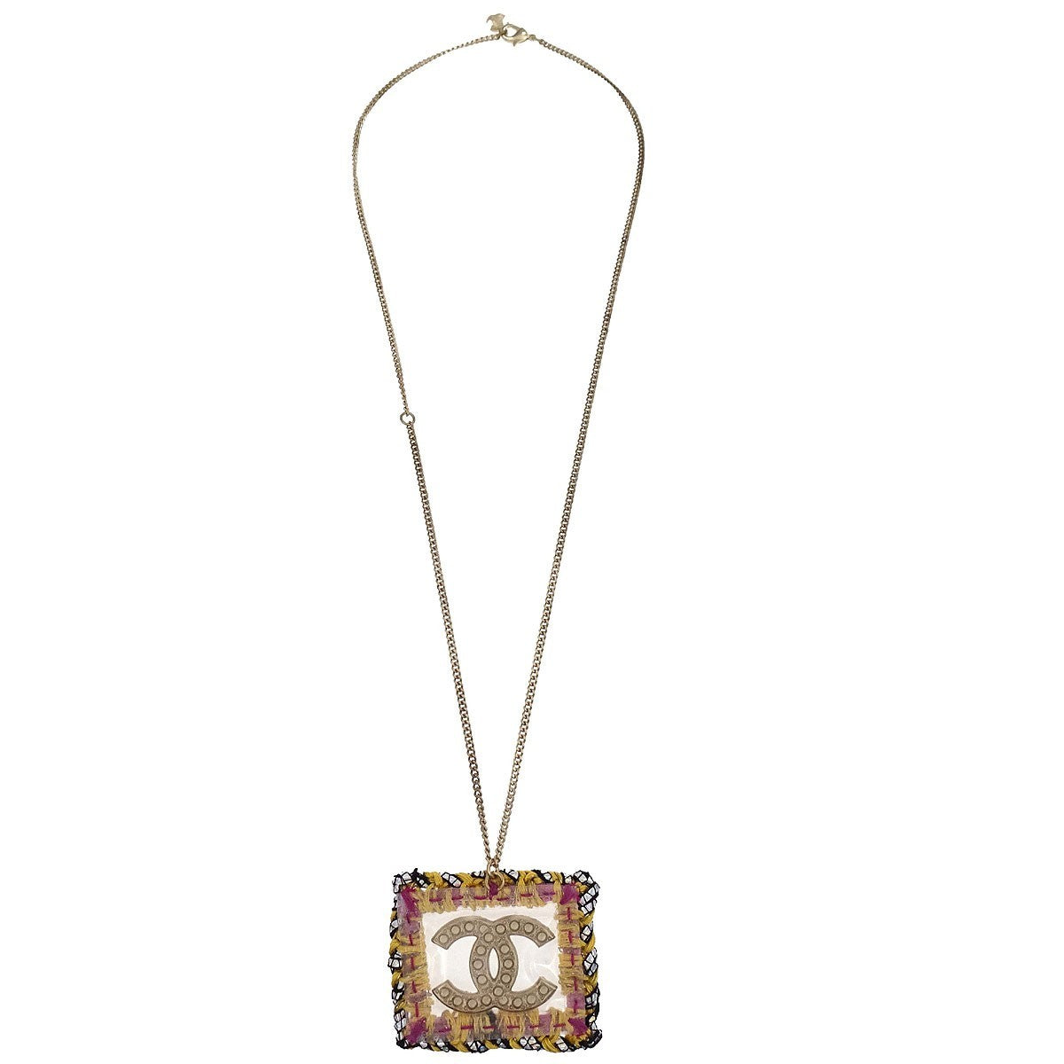 Chanel Square CC Pendant Metal, Gold, Gold Plated, Necklace