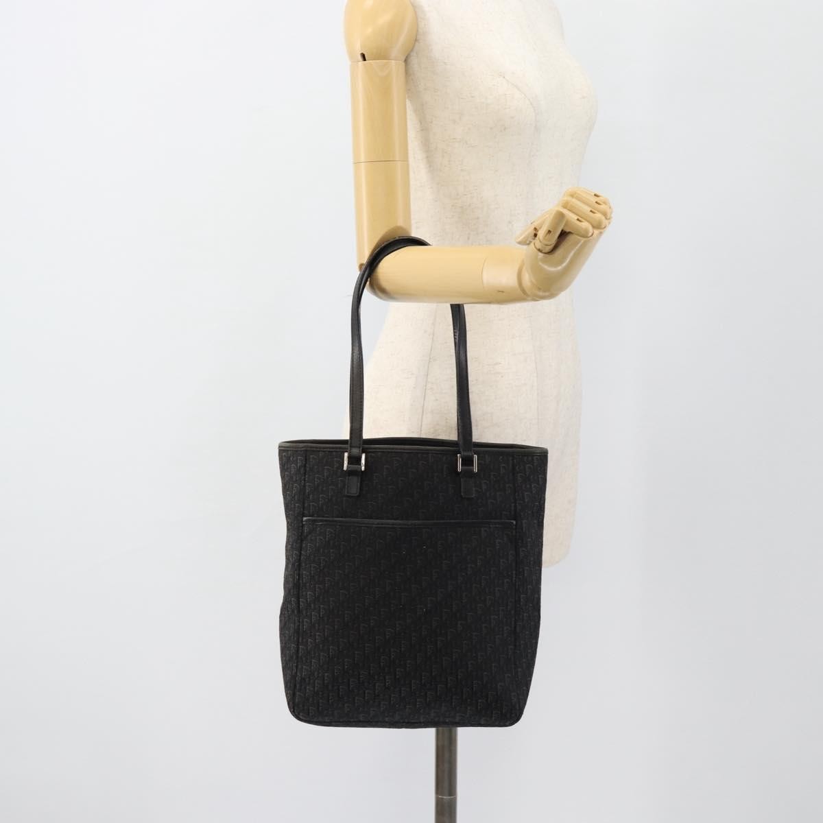 Christian Dior Vintage Open Pocket Diorissimo Canvas, Black, Canvas, Tote Bag