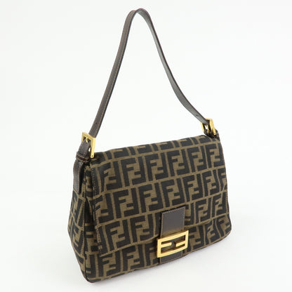 Fendi Round Flap Baguette Zucca Canvas, Brown, Canvas, Shoulder Bag