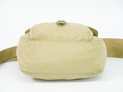 Prada Buckle Messenger Tessuto, Beige, Nylon, Shoulder Bag