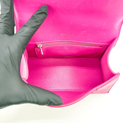 Balenciaga Hourglass Top Handle Leather with Crystals, Pink, Leather, Handbag