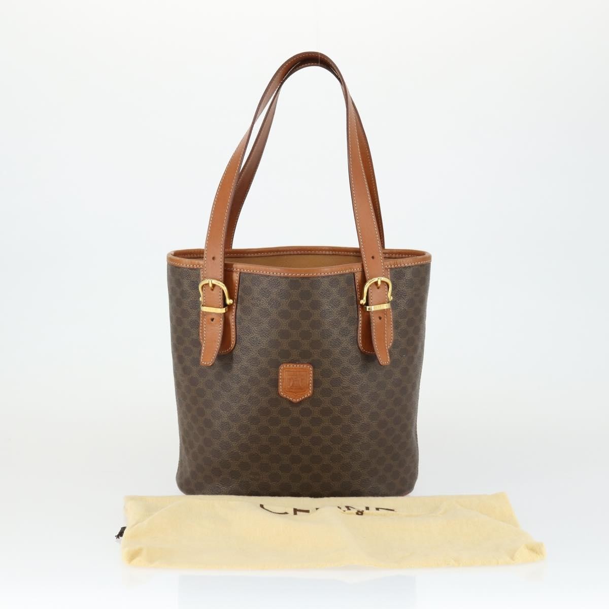 Celine Vintage Macadam Shopper Tote Coated Canvas, Brown, Canvas, Tote Bag