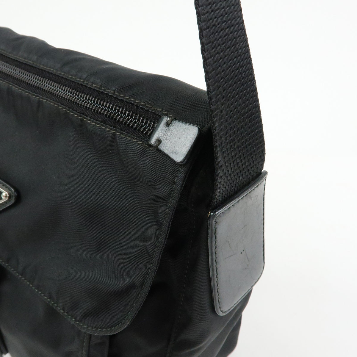 Prada Zip Buckle Messenger Tessuto, Black, Nylon, Handbag