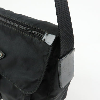 Prada Zip Buckle Messenger Tessuto, Black, Nylon, Handbag