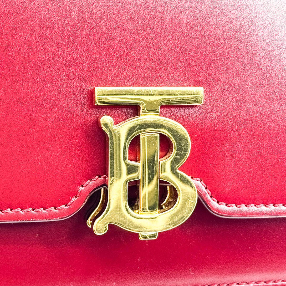 Burberry TB Flap Leather, Red, Leather, Handbag