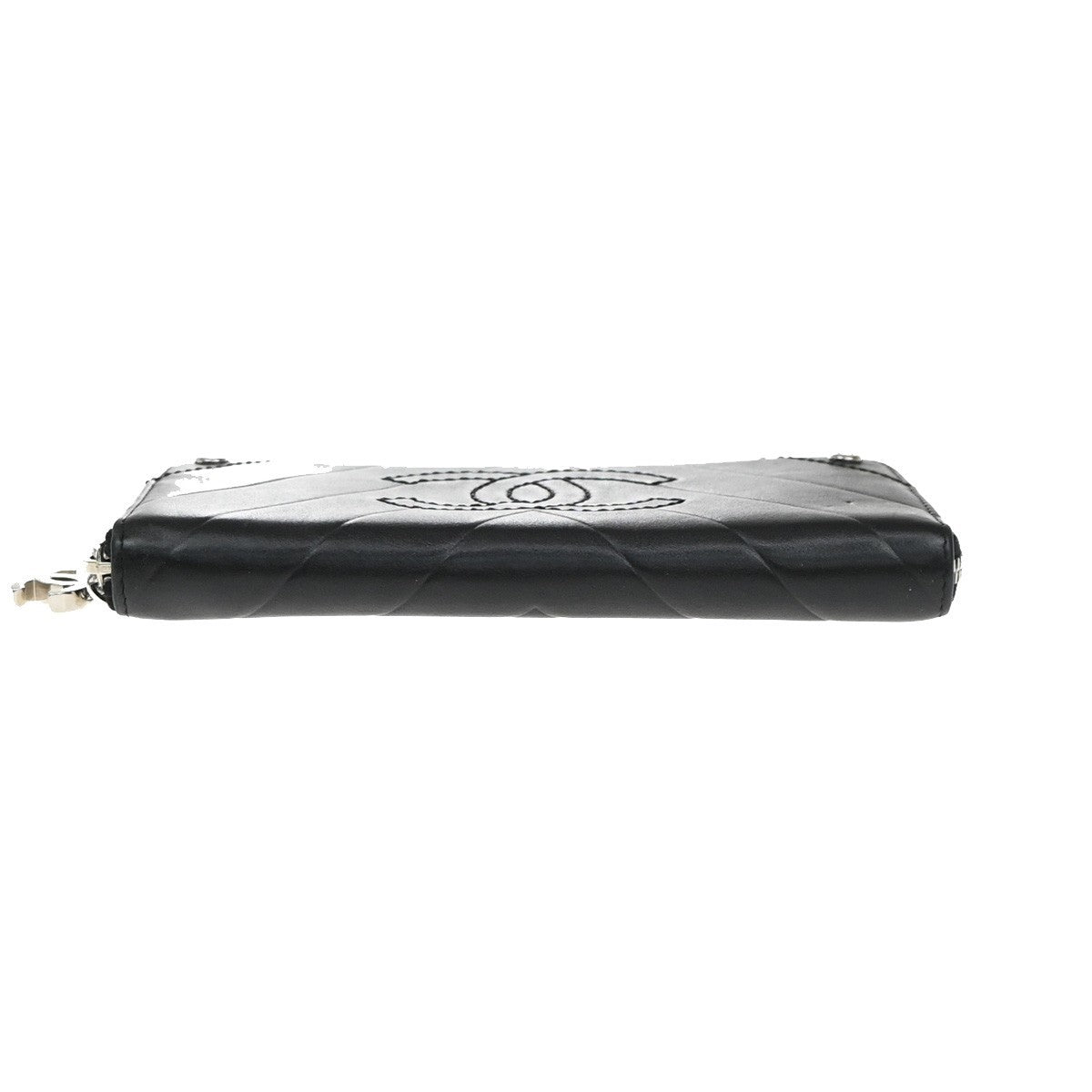 Chanel CC Charm Zip Around Quilted Lambskin, Black, Leather, Wallet
