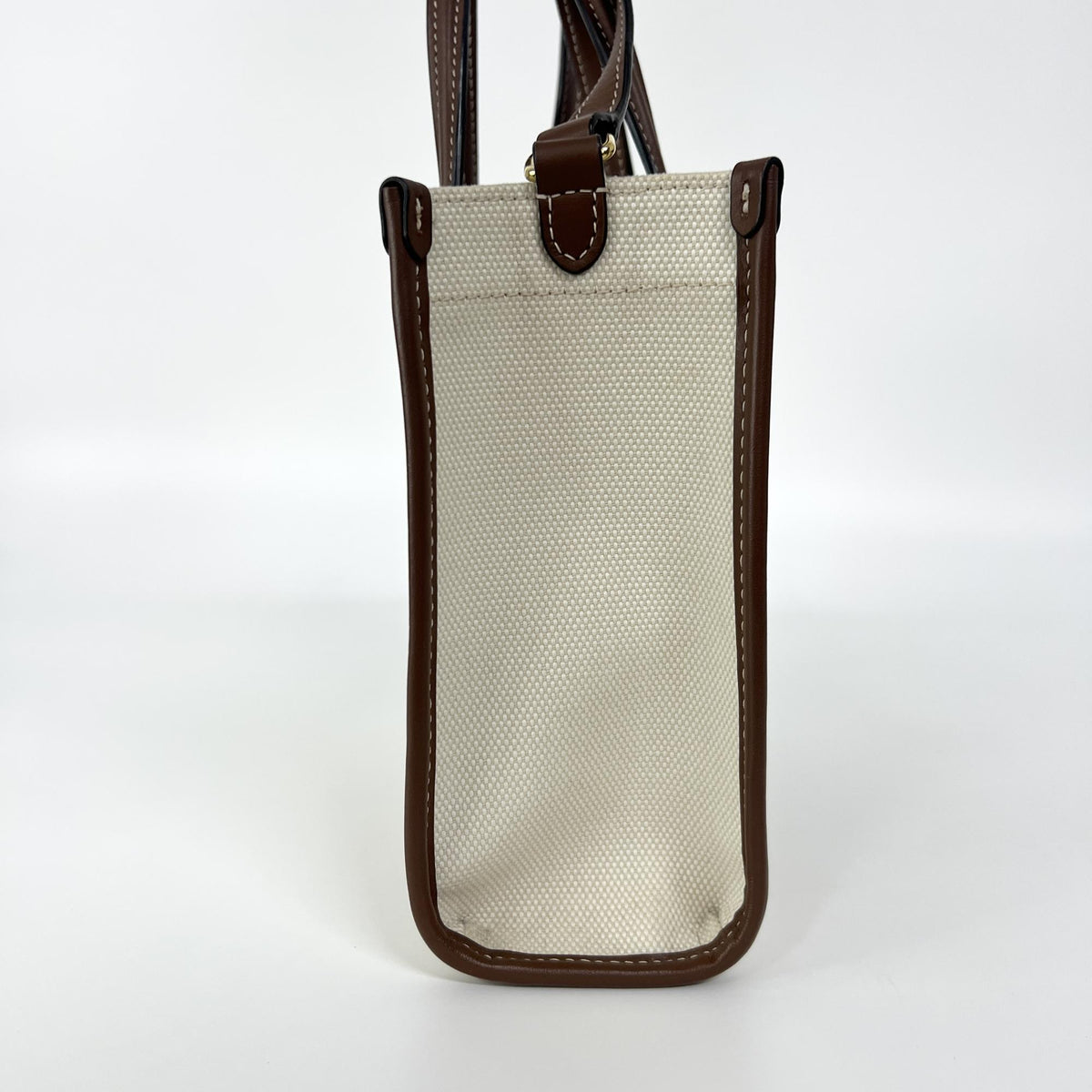 Burberry Freya Shopping Tote Canvas with Leather, Beige, Canvas, Tote Bag