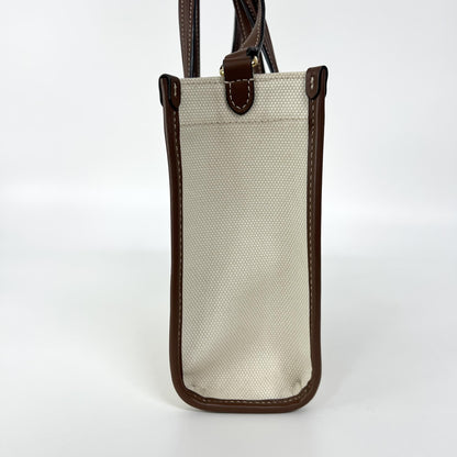 Burberry Freya Shopping Tote Canvas with Leather, Beige, Canvas, Tote Bag