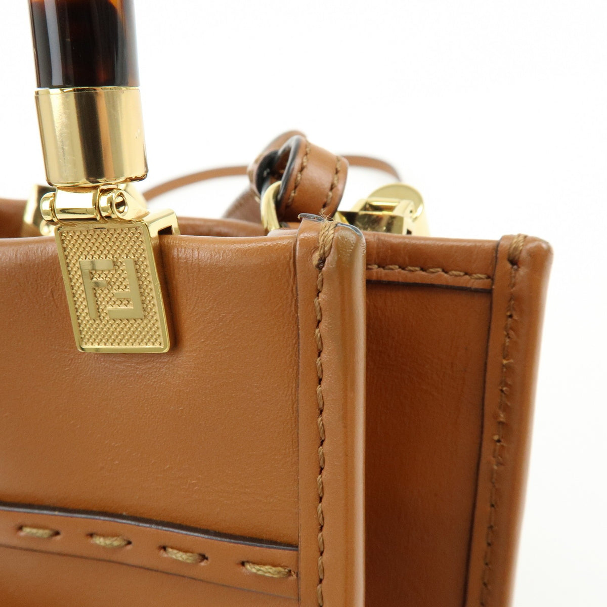 Fendi Sunshine Shopper Leather, Brown, Leather, Tote Bag