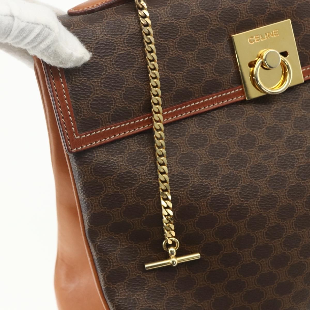 Celine Vintage Macadam Canvas, Brown, Canvas, Backpack