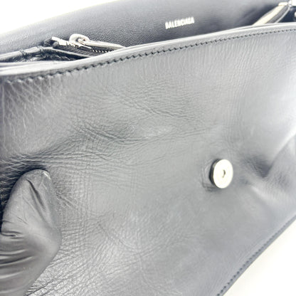 Balenciaga Downtown Soft Hourglass Leather, Black, Leather, Shoulder Bag