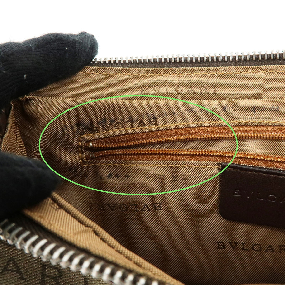 Bvlgari Logomania Canvas with Leather, Khaki, Canvas, Shoulder Bag