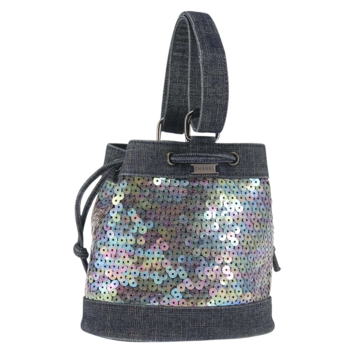 Chanel Hidden Sequins Shoulder Bag Sequins, BLUE, CANVAS, Handbag