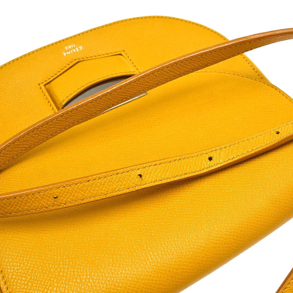 Celine Trotteur Grainy Leather, Yellow, Leather, Crossbody Bag