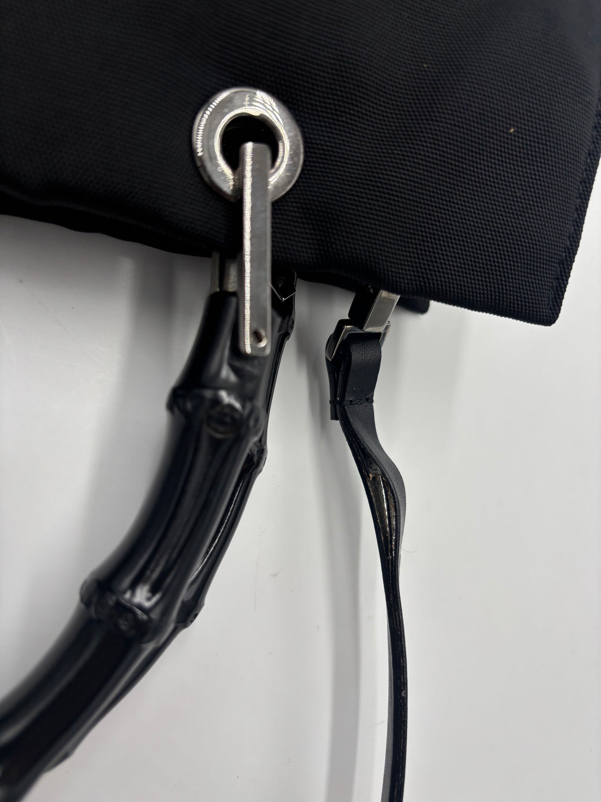 Gucci Bamboo Handle Tote nylon, BLACK, NYLON, Handbag