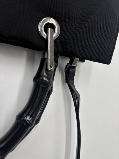 Gucci Bamboo Handle Tote nylon, BLACK, NYLON, Handbag