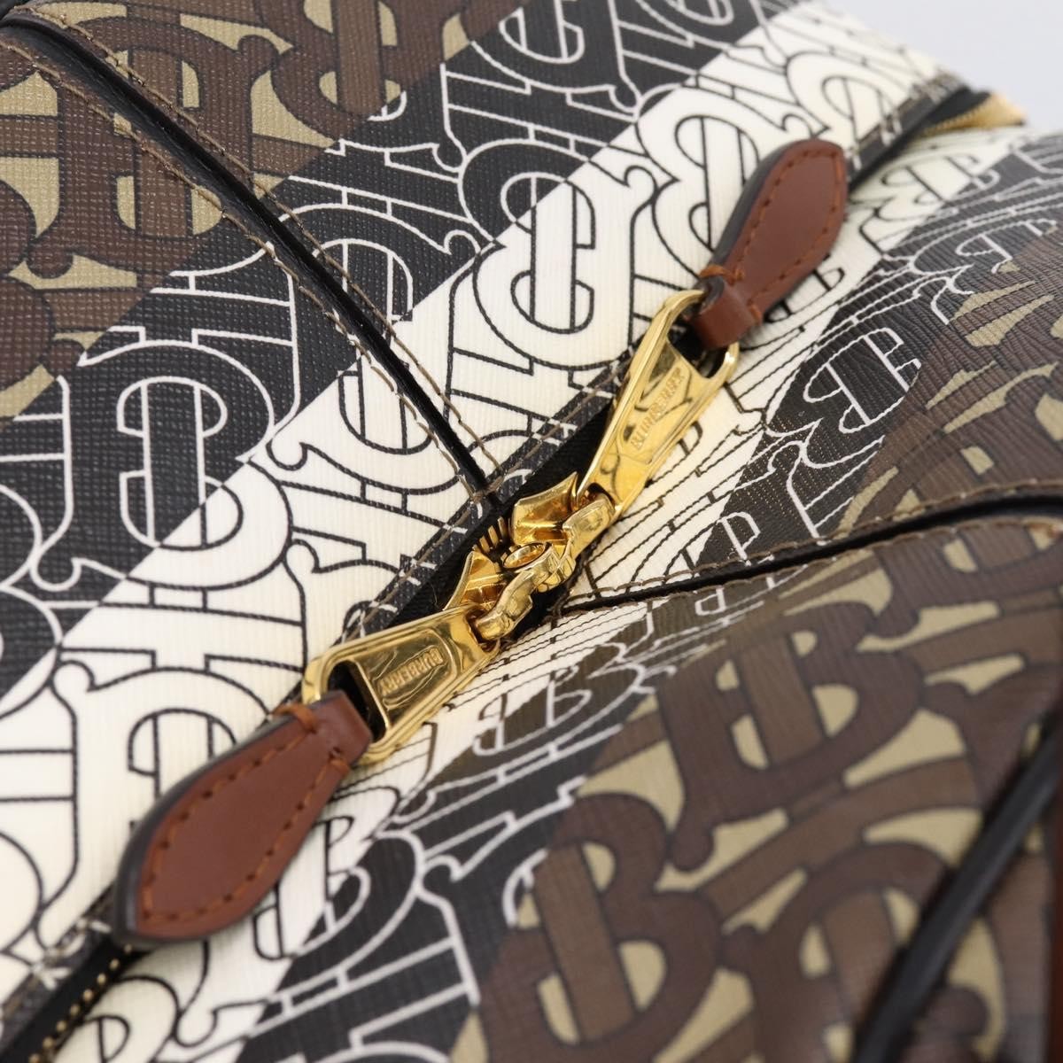 Burberry TB Half Cube Duffle Monogram Embossed Leather, Brown, Canvas, Handbag