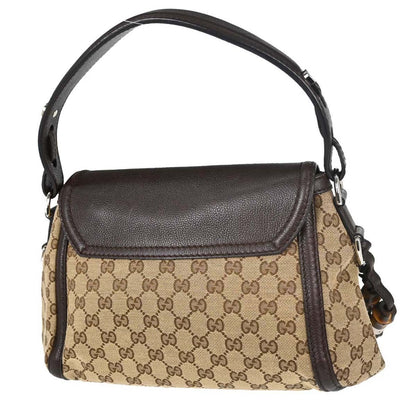 Gucci Techno Horsebit Flap Hobo Leather, Beige, Canvas, Shoulder Bag