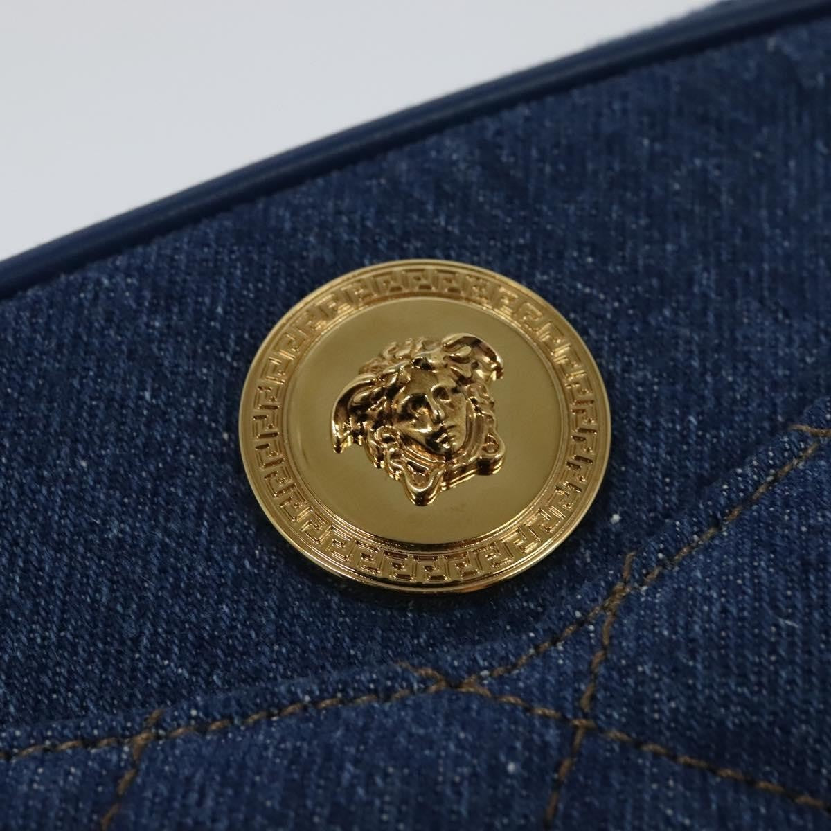 Versace Medusa Icon Front Slip Pocket Camera Quilted Denim, Blue, Canvas, Shoulder Bag