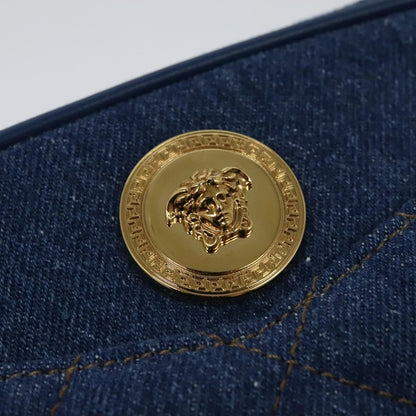 Versace Medusa Icon Front Slip Pocket Camera Quilted Denim, Blue, Canvas, Shoulder Bag