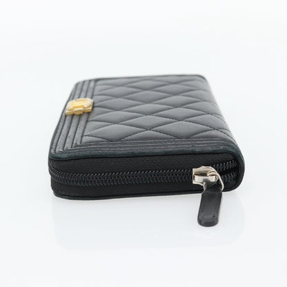 Chanel Boy Zip Around Organizer Quilted Lambskin, Black, Leather, Wallet