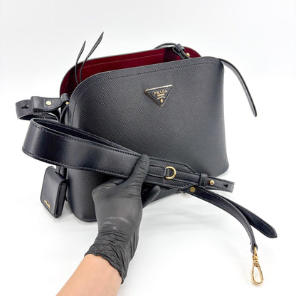 Prada Matinee Top Handle Saffiano Leather, Black, Leather, Handbag