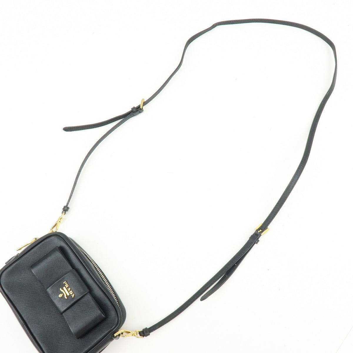 Prada Bow Camera Saffiano Leather, Black, Leather, Crossbody Bag