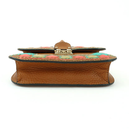 Valentino Garavani Glam Lock Leather, Brown, Leather, Shoulder Bag