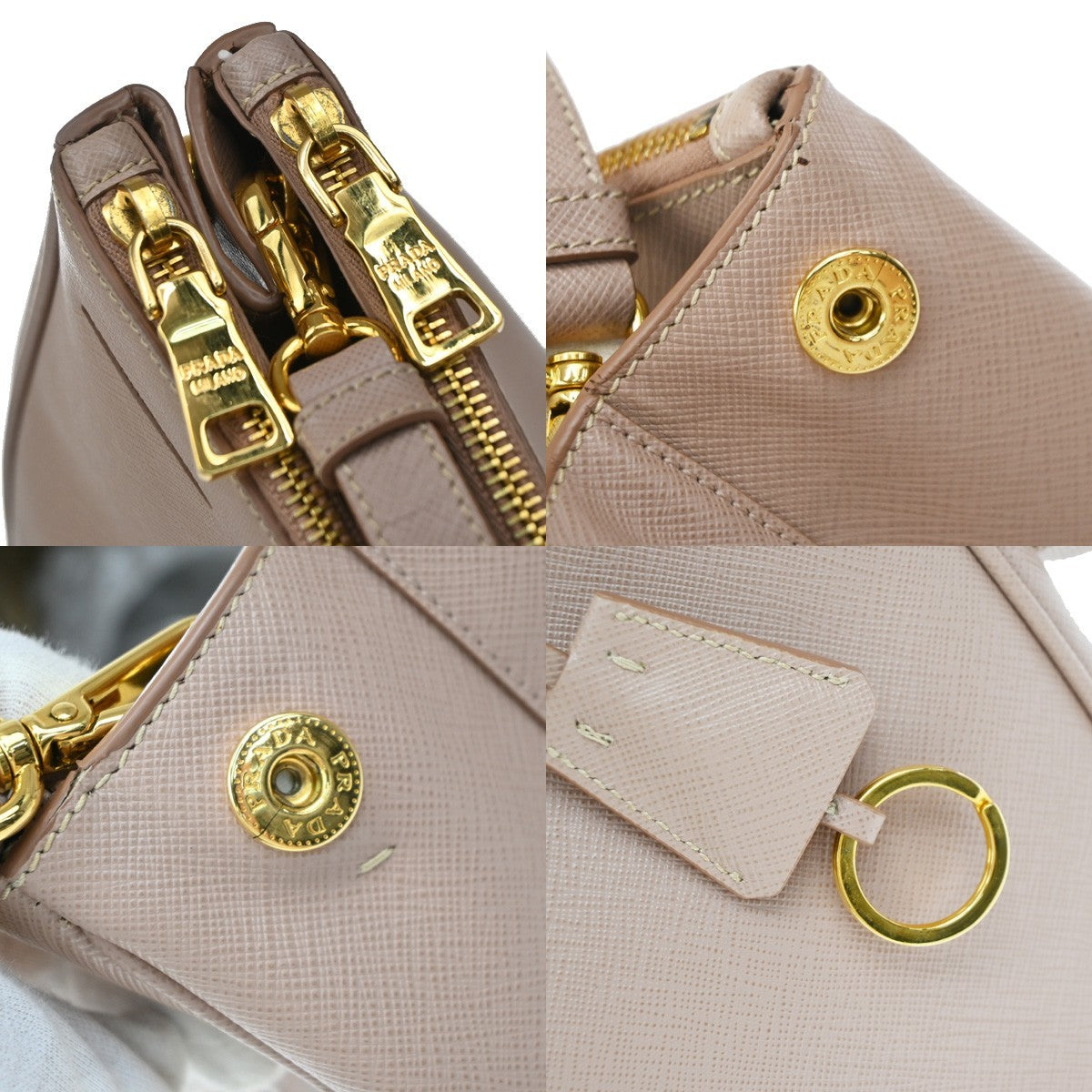 Prada Double Zip Lux Saffiano Leather, Pink, Leather, Tote Bag
