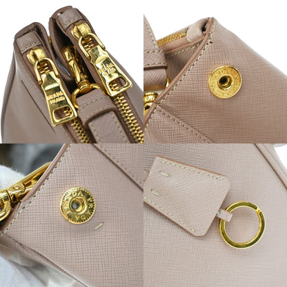 Prada Double Zip Lux Saffiano Leather, Pink, Leather, Tote Bag